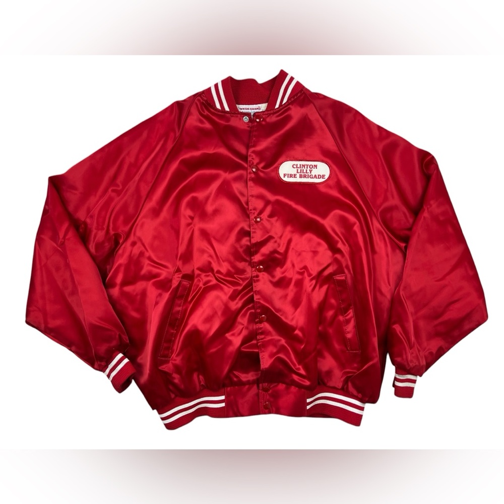 Vintage Clinton Lilly Fire Brigade Satin Jacket Red Wear Guard Vtg Large L